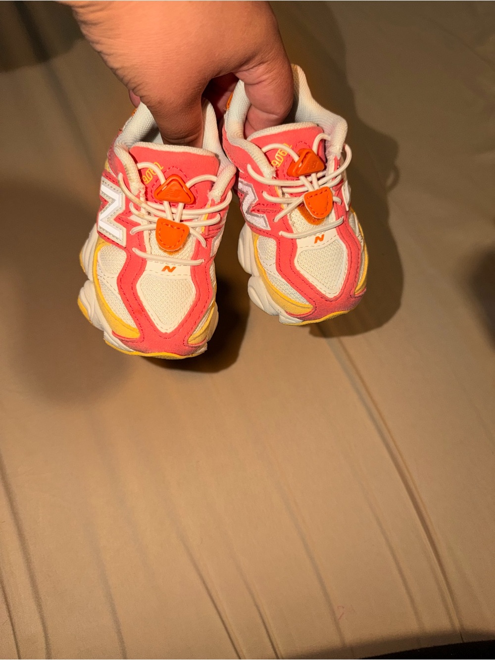 New Balance Kids Coral, Yellow & White Athletic Sneakers